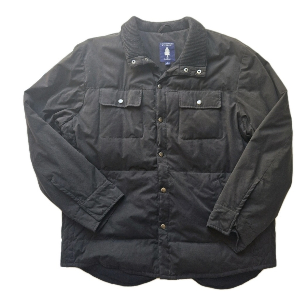 Roundtree & Yorke Down Filled Puffer Jacket Snap Up Black Men's Size XL Outdoors